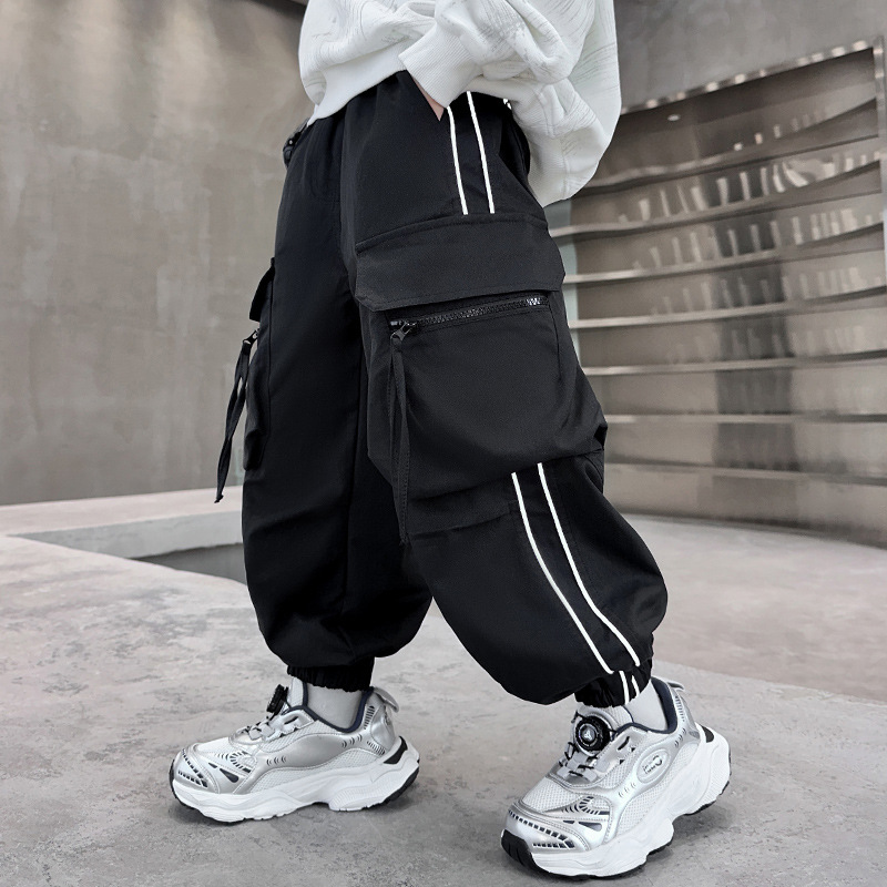 Streetwear Outdoor Brand - Jungen Cargo-Hosen mit Großen Taschen Gestreifte