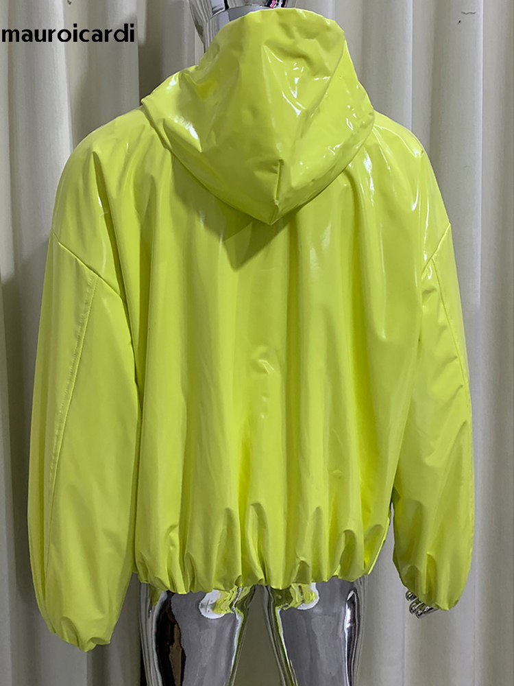 Streetwear Clothing Brand - Mauroicardi Frühling Übergroße Glänzende Lederjacke für