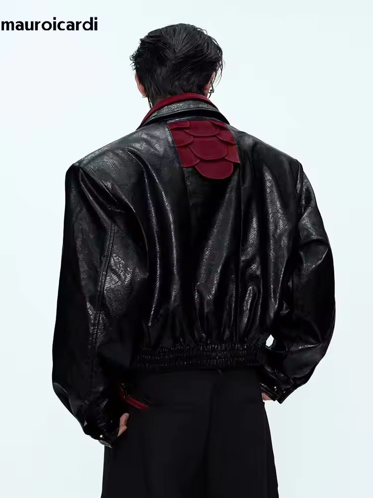 Streetwear Clothing Brand - Mauroicardi Frühling Herbst Patchwork Kurze Schlangenhaut-Print